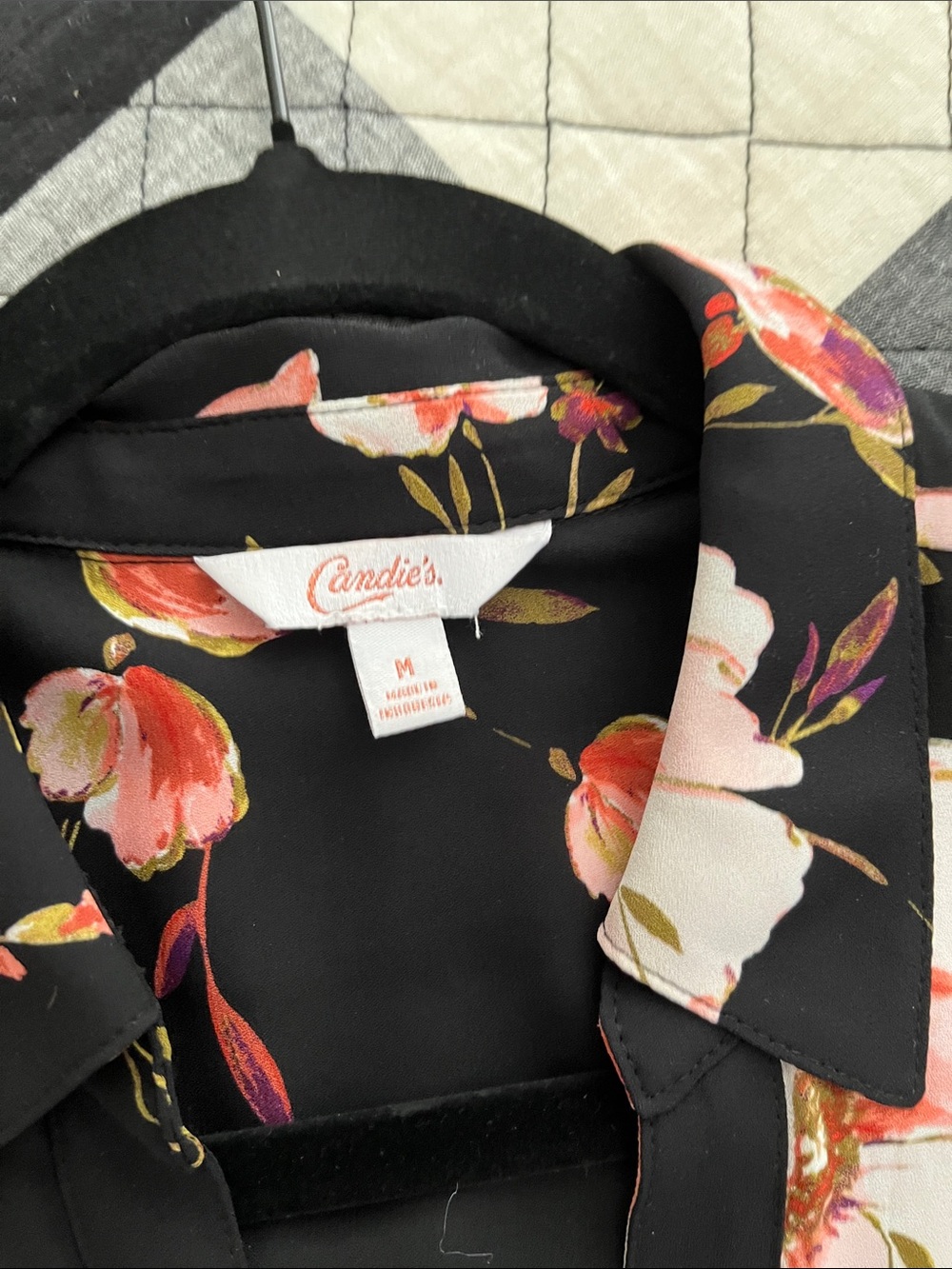 Candie's Black Floral Button-Front Shirt with Pink & Cream Blooms - Picture 5 of 5